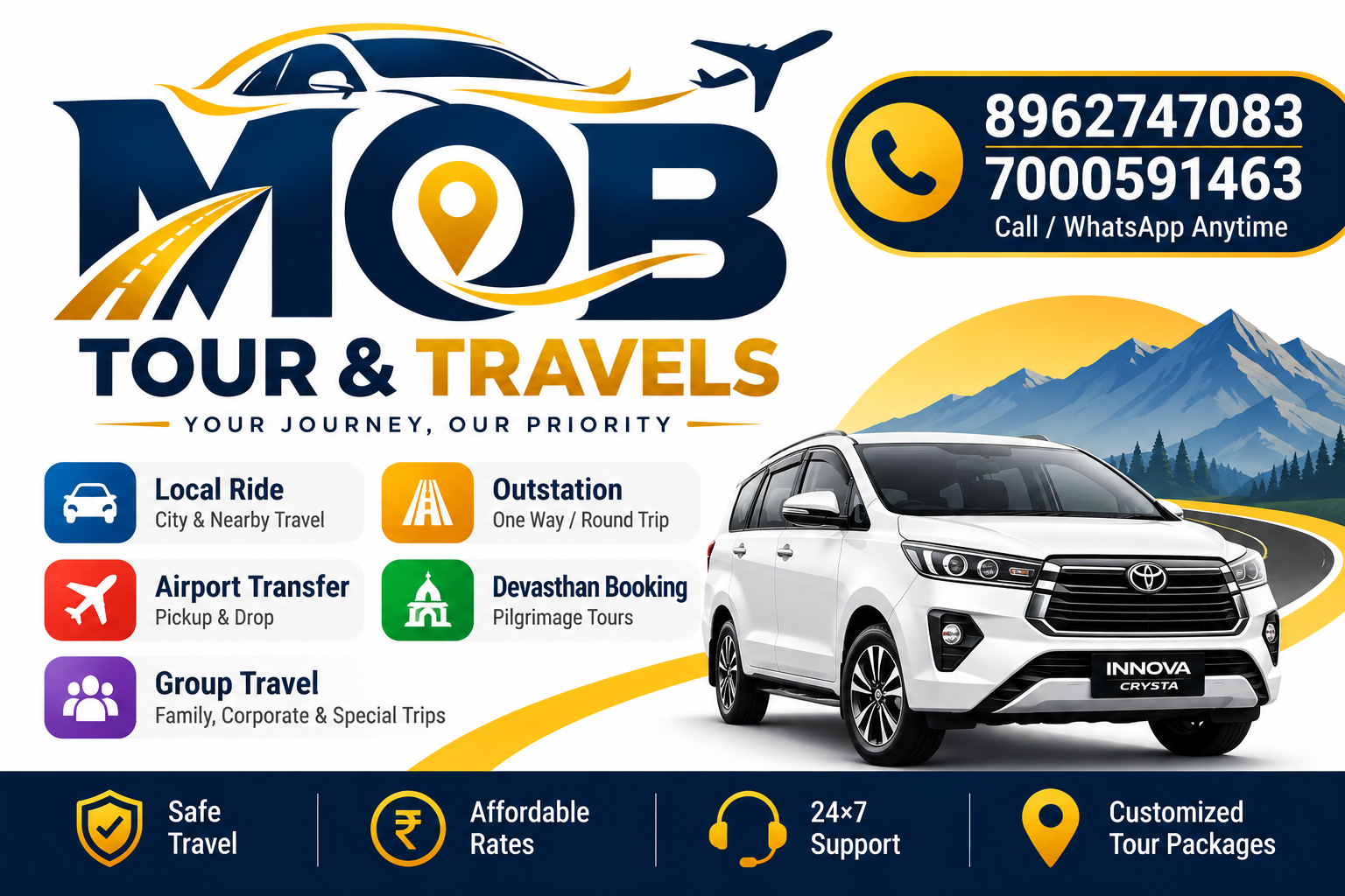 MOB Tour and Travels services and vehicle banner